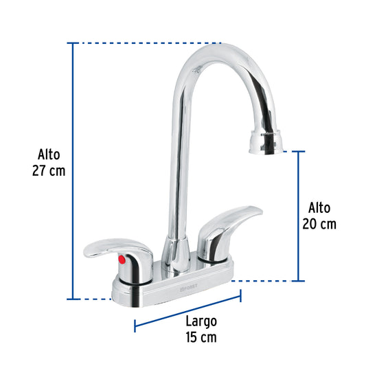 Mezcladora lavabo 4”, cromo, tipo bar, palanca, AQUA