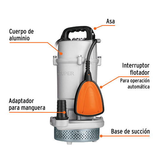 Bomba sumergible cubierta de aluminio, agua limpia, 1 HP