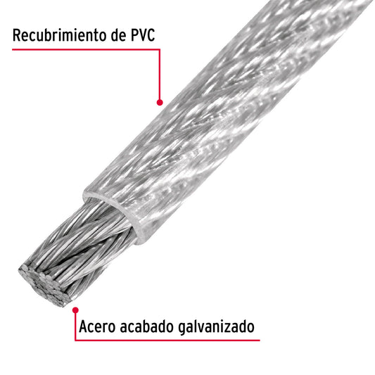 Metro cable flexible 1/4” acero 7x19 recubierto PVC, 75 m, FIERO