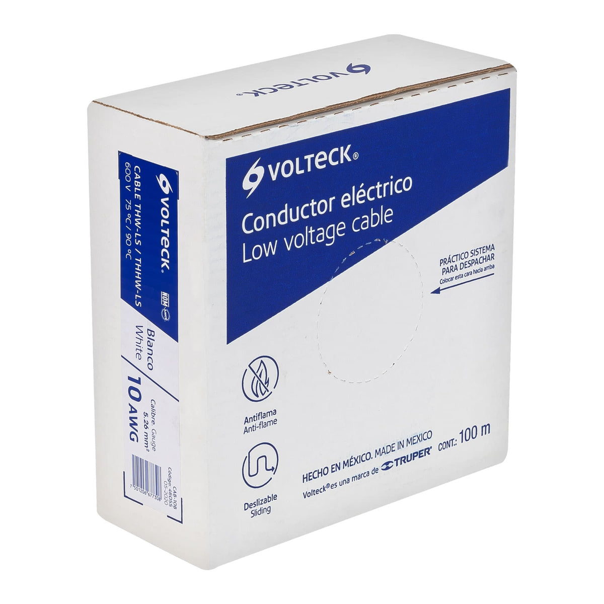 Caja con 100 m de cable THHW-LS 10 AWG blanco, Volteck