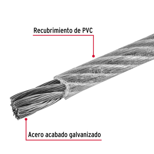 Metro cable flexible 3/16” acero 7x19 recubierto PVC, 75 m, FIERO