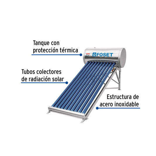 Calentador solar de agua, 10 tubos, FOSET