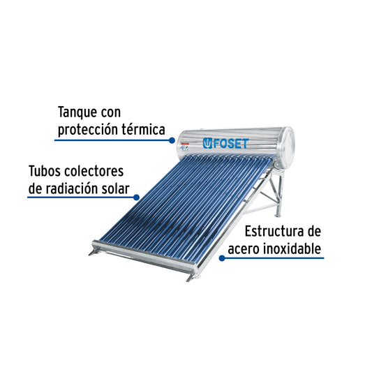 Calentador solar de agua, 15 tubos, FOSET