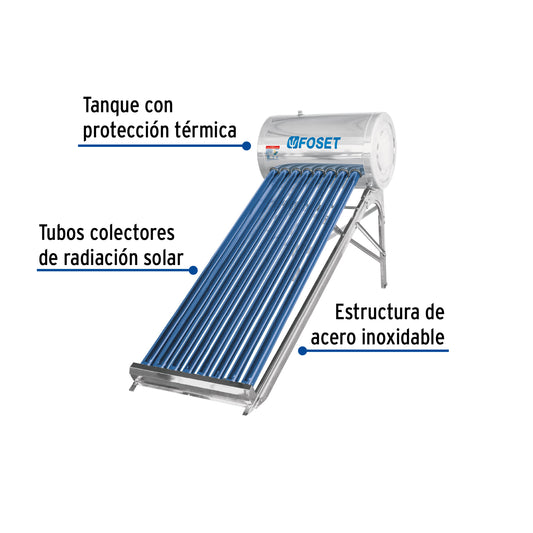 Calentador solar de agua, 8 tubos, FOSET