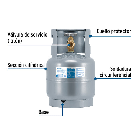 Cilindro portátil para gas LP, 2 kg, FOSET