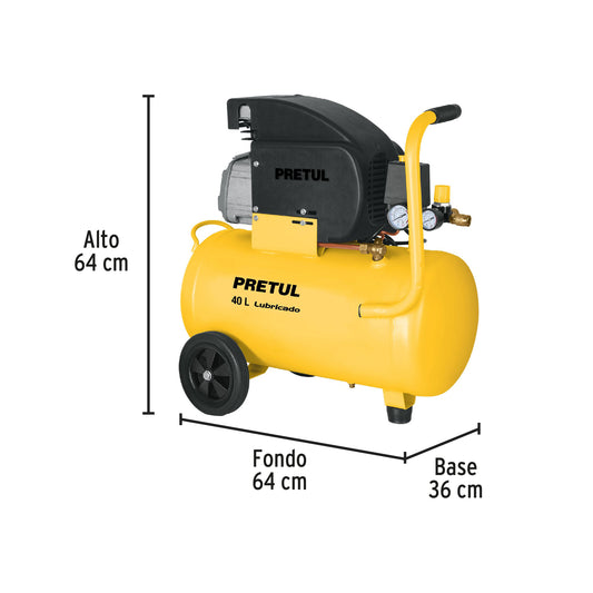 Kit compresor lubricado 40 L, manguera y pistola, 127 V, PRETUL