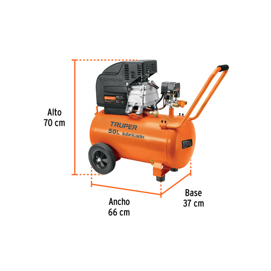 Kit compresor lubricado 50 L con manguera y pistola, 127 V