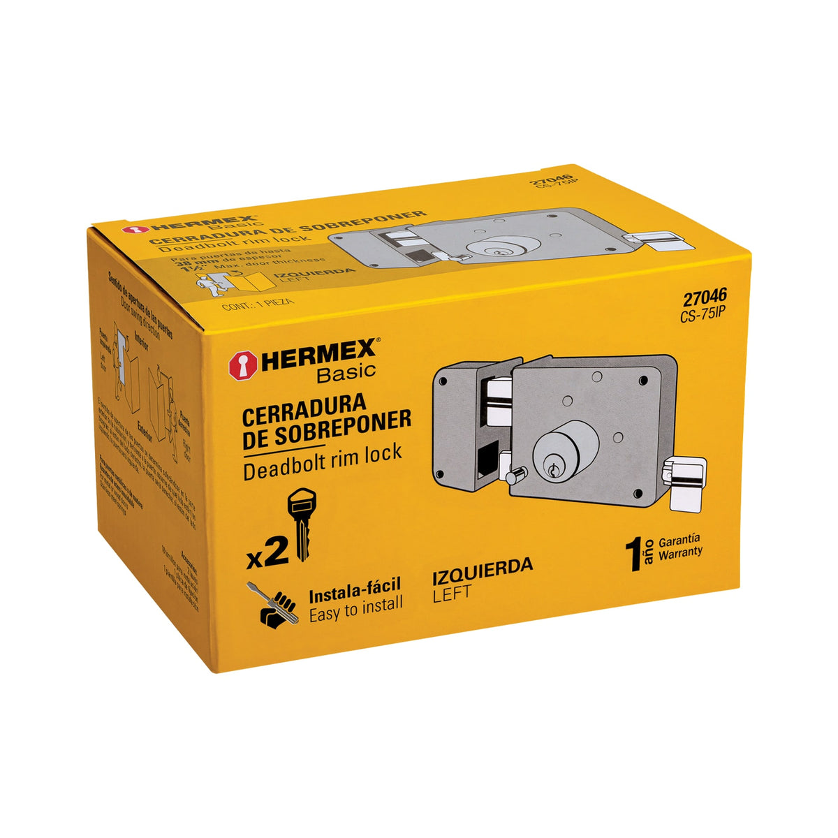 Cerradura de sobreponer izquierda, instala-fácil, caja, HERMEX BASIC