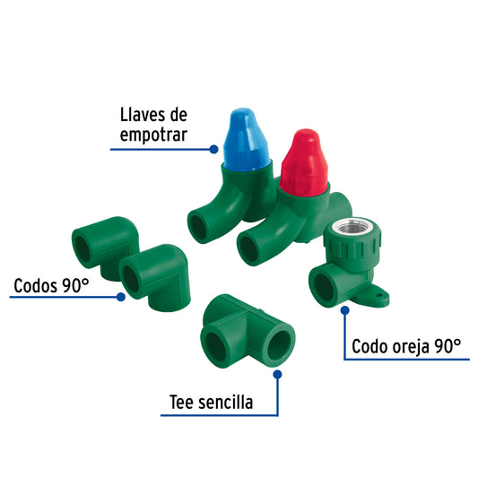 Kit de instalación para regadera PPR 1/2”, sin manerales, FOSET