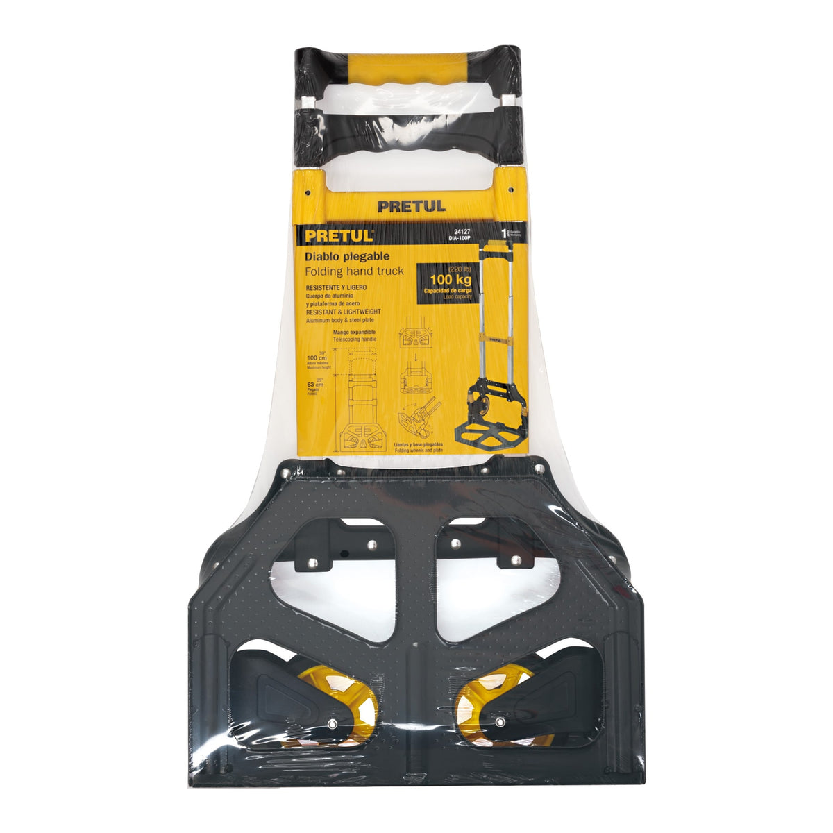 Diablo de carga plegable de aluminio y base de acero, 100 kg