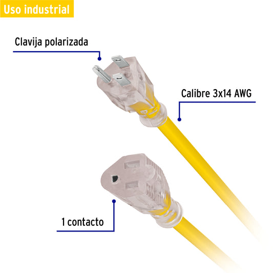 Extensión reforzada aterrizada 10 m, calibre 14, Volteck