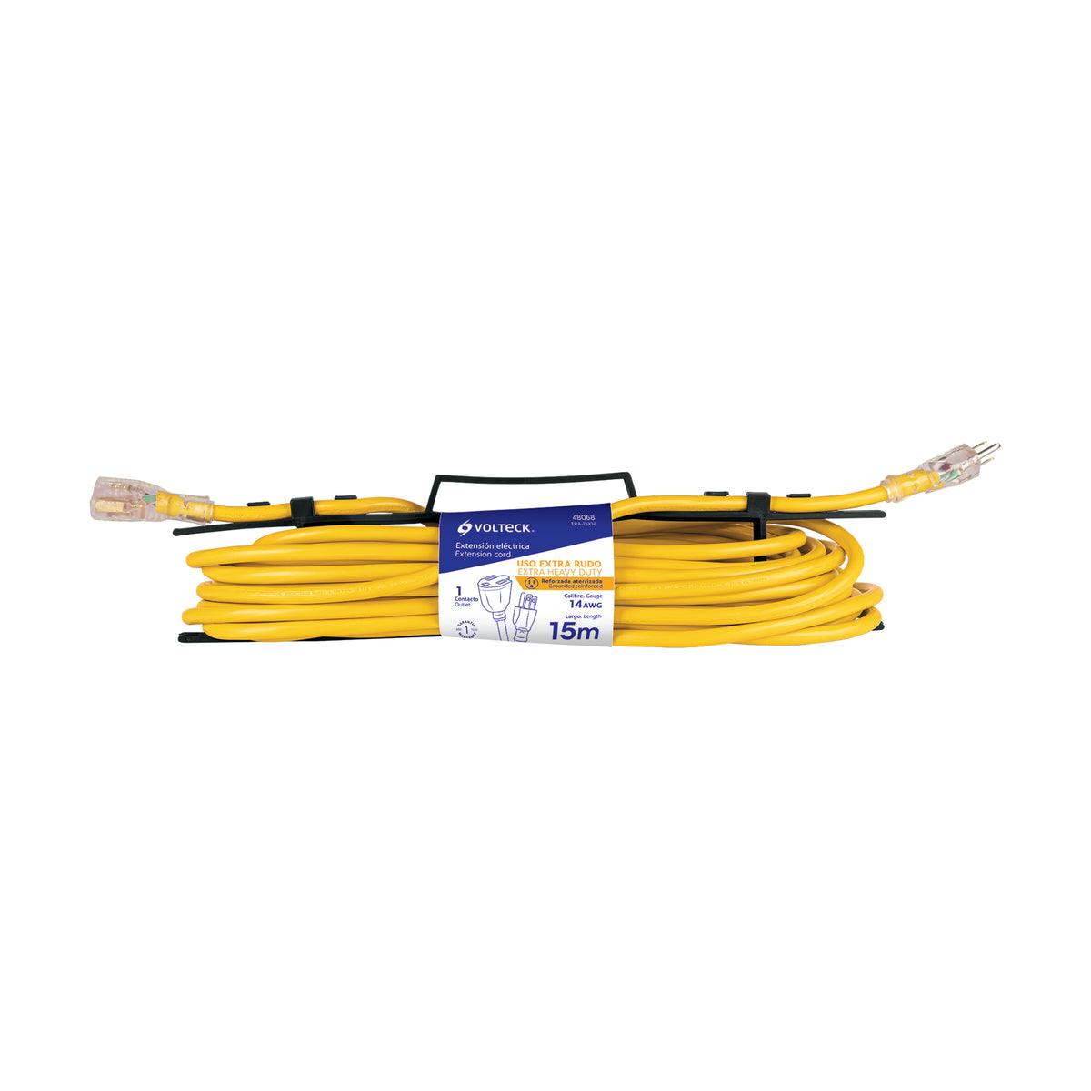 Extensión reforzada aterrizada 15 m, 3 x 14 AWG, Volteck