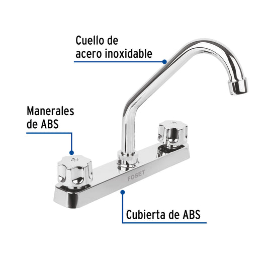 Mezcladora 8” fregadero, ABS, cuello corto, hexagonal, BASIC
