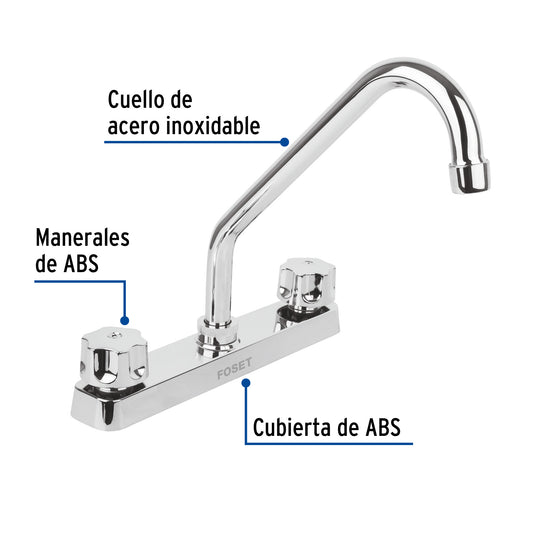 Mezcladora 8” fregadero, ABS, cuello largo, hexagonal, BASIC