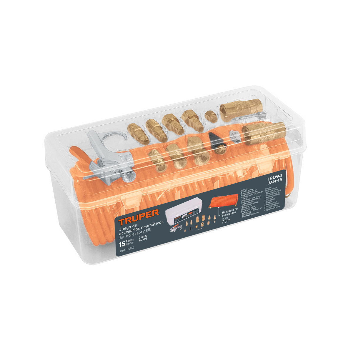 Juego de 15 accesorios neumáticos, cuerda 1/4” NPT
