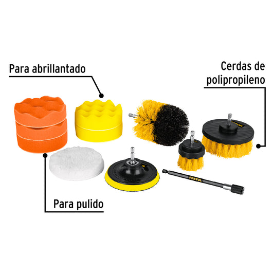 Juego de 11 accesorios de limpieza y pulido para taladro, PRETUL