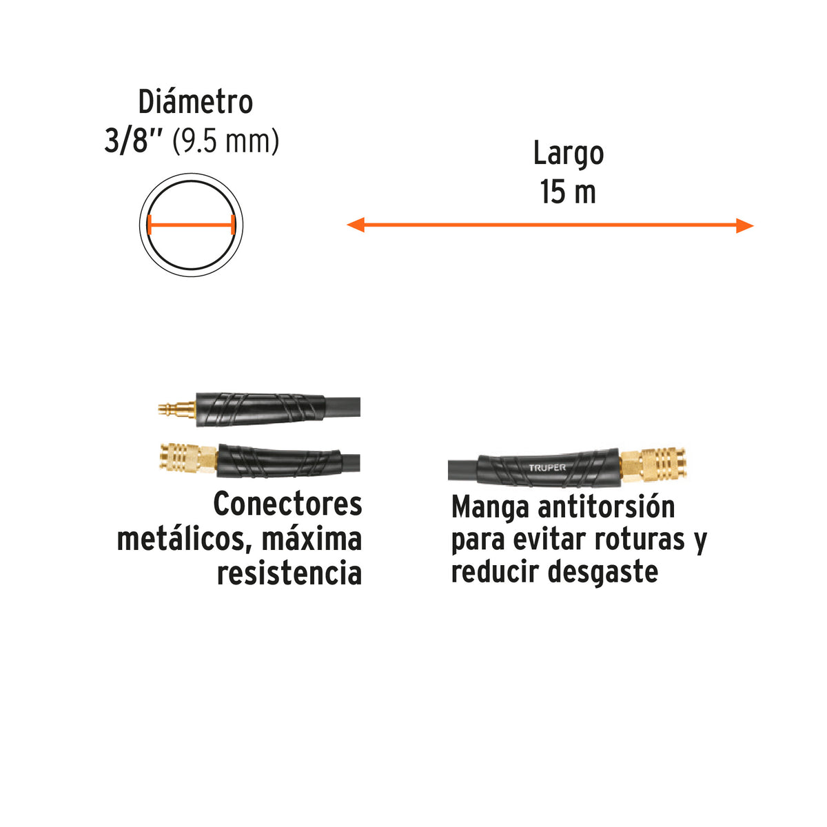 Manguera para compresor híbrida, 15 m x 3/8”