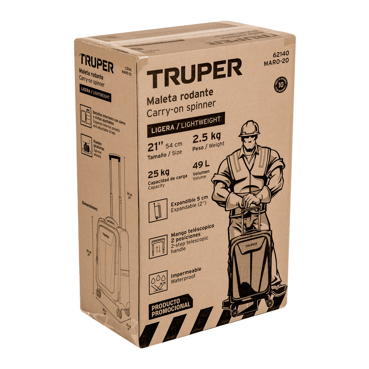 Maleta de cabina ligera negra 49 L, TRUPER