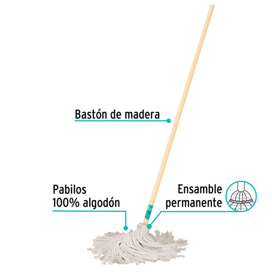 Trapeador tipo mechudo, 350 g con bastón de 120 cm, KLINTEK