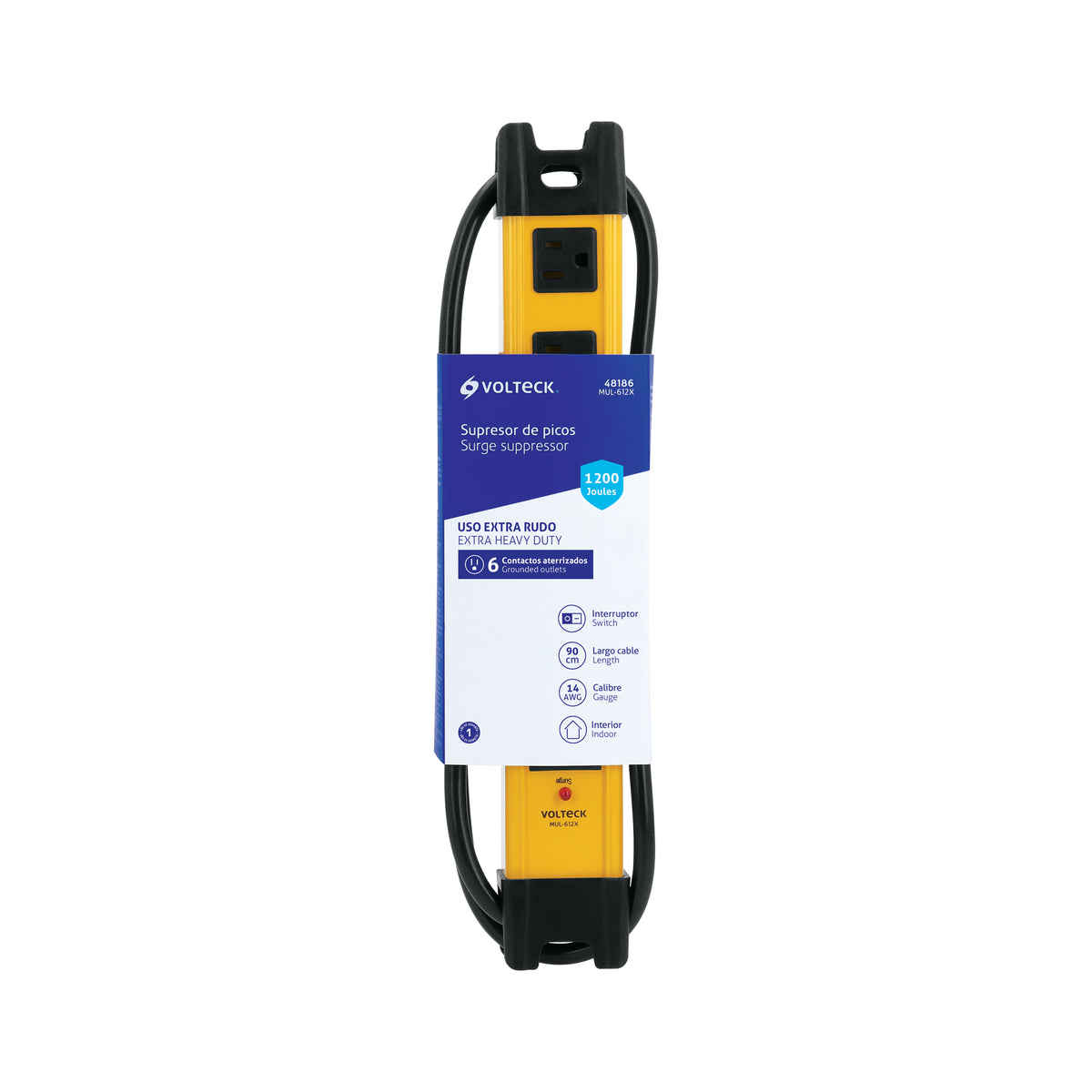 Multicontacto 14 AWG industrial, supresor de picos, 6 entradas