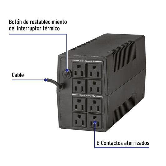No Break 900 VA / 480 W con 8 contactos, Volteck