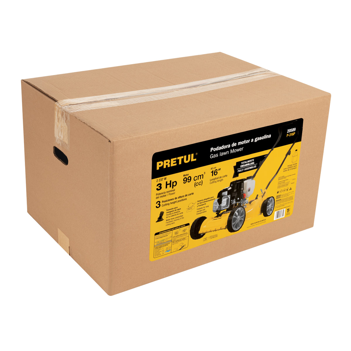 Podadora con motor a gasolina de 3 HP, 16” de corte, PRETUL