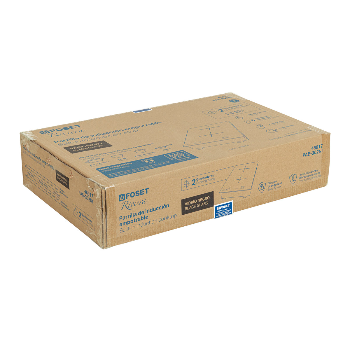 Parrilla inducción empotrable 30 cm, 2 quemadores, vidrio, RIVIERA