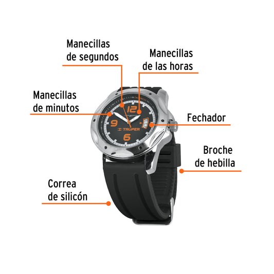 Reloj para caballero de cuarzo, correa de plástico, TRUPER