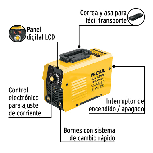 Mini soldadora inversora 130 A, bi-voltaje, Serie 300, PRETUL