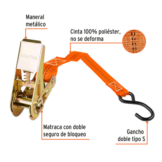 Juego de 4 sujetadores con matraca, carga máxima 675 kg