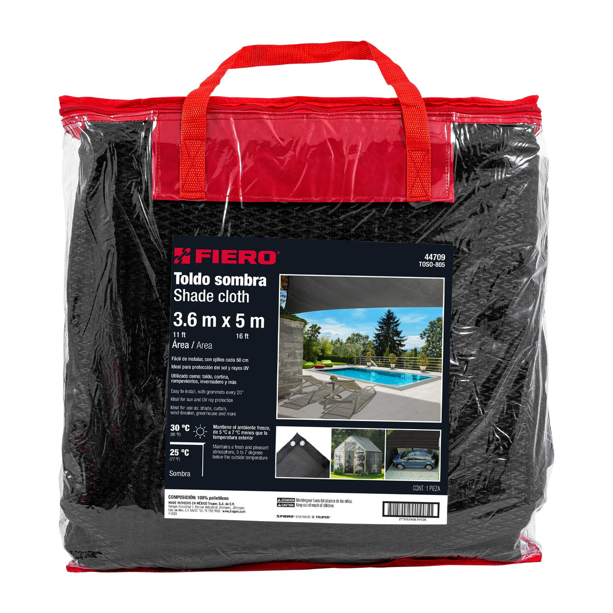 Toldo sombra 80%, monofilamento negro, 3.6 x 5 m, FIERO