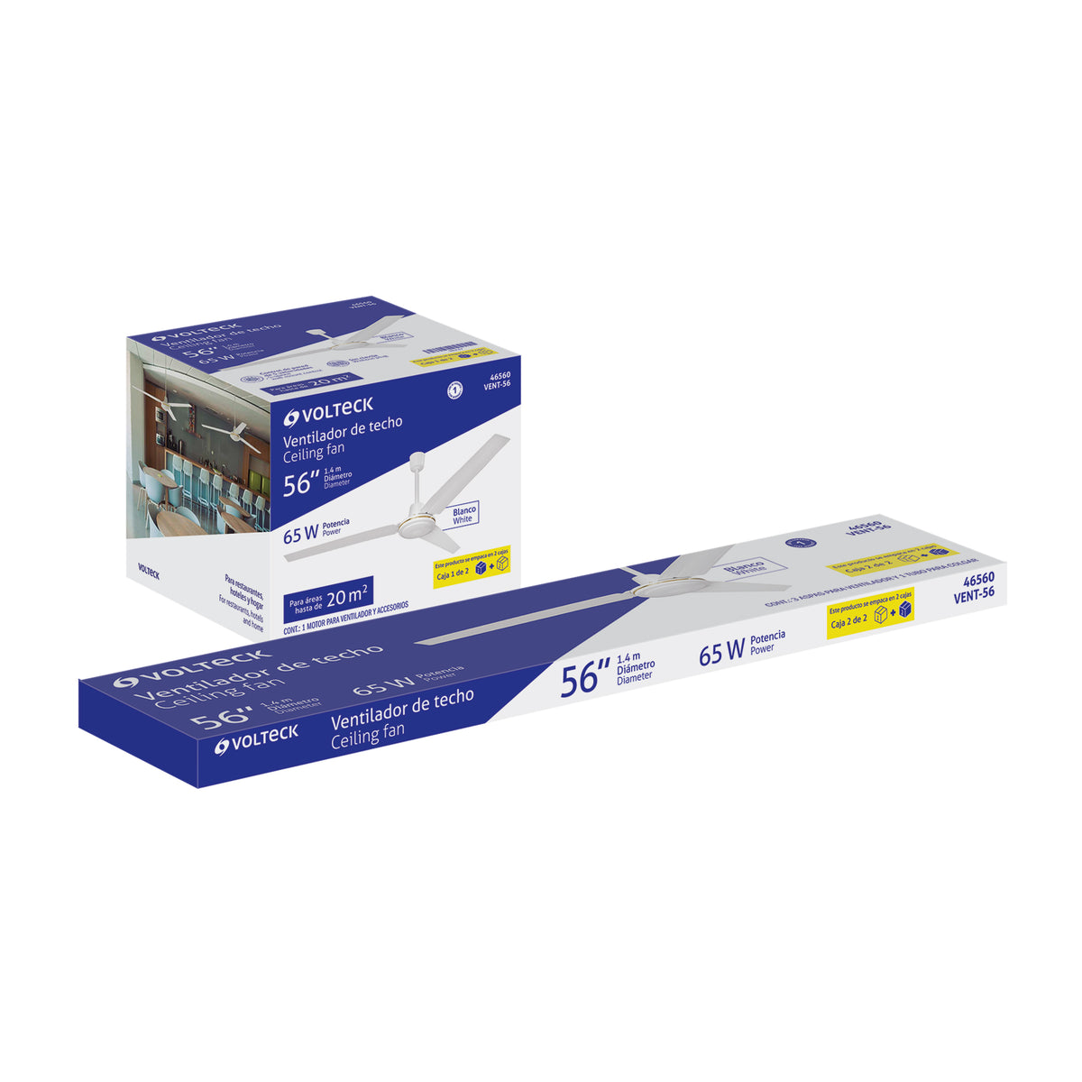 Ventilador de techo para interior, 56”, blanco, Volteck
