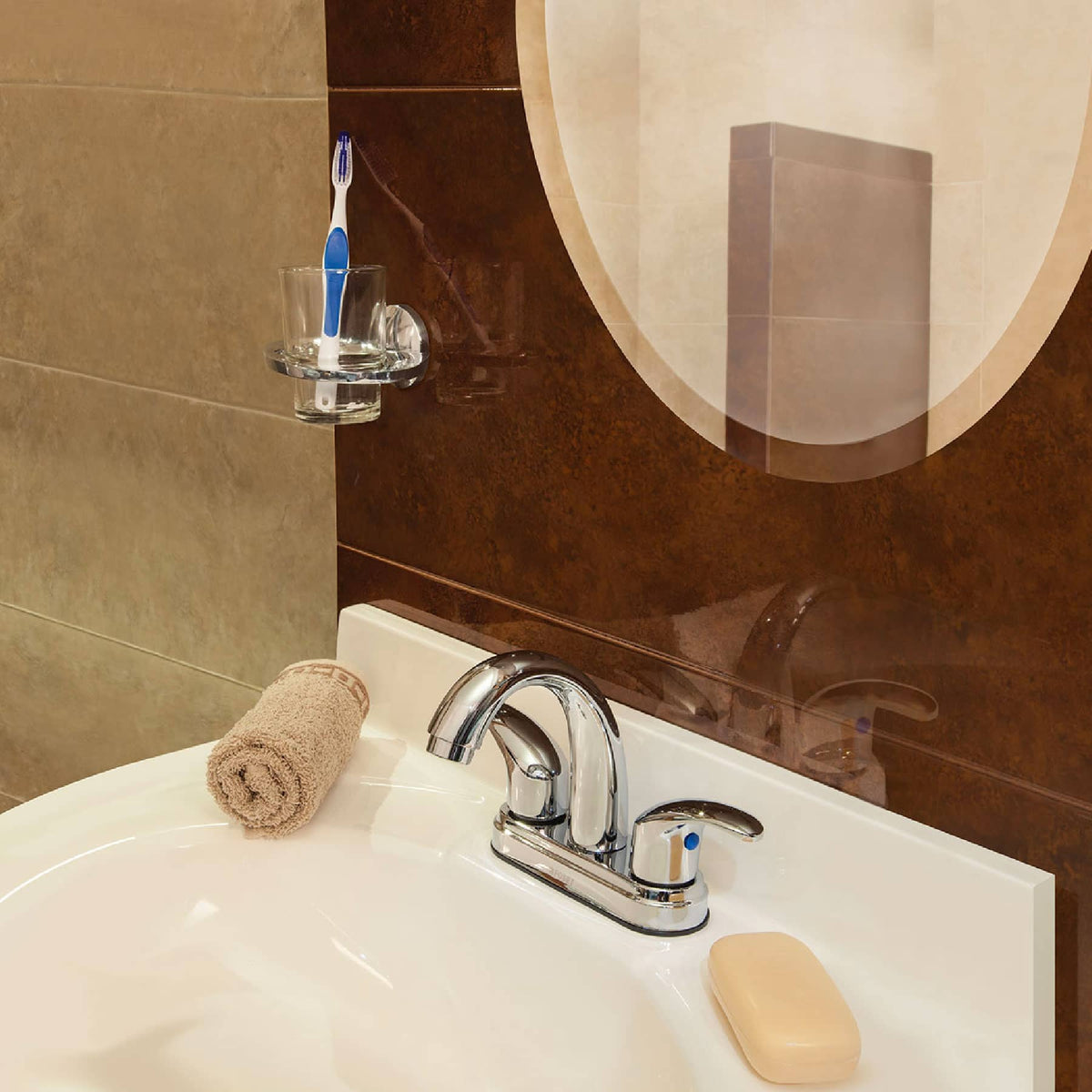 Mezcladora para lavabo, manerales palanca, cuello alto, cromo, AQUA