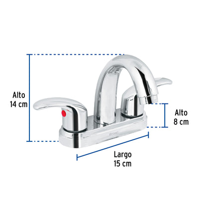 Mezcladora para lavabo, manerales palanca, cuello alto, cromo, AQUA