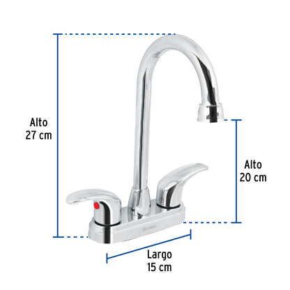 Mezcladora lavabo 4”, cromo, tipo bar, palanca, AQUA