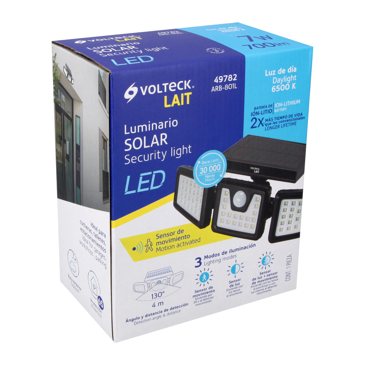 Luminario solar LED 7 W, 6500 K, sensor de movimiento, Volteck