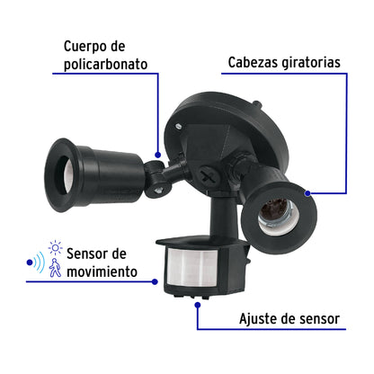 Arbotante negro con sensor de movimiento, lámparas no incluidas, Volteck