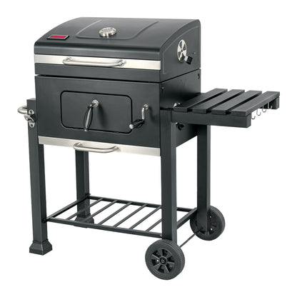 Asador de carbón de 24” con tapa, negro, FIERO