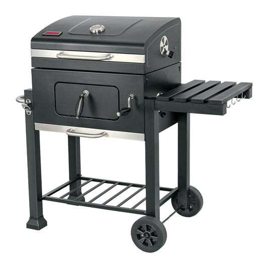 Asador de carbón de 24” con tapa, negro, FIERO