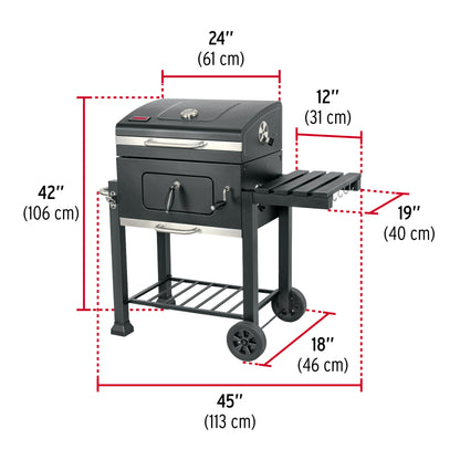Asador de carbón de 24” con tapa, negro, FIERO