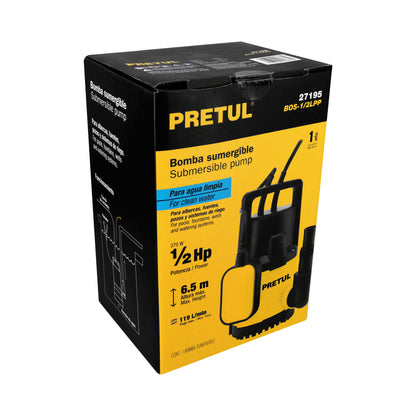 Bomba sumergible plástica 1/2 HP para agua limpia, PRETUL