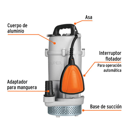 Bomba sumergible cubierta de aluminio, agua limpia, 3/4 HP