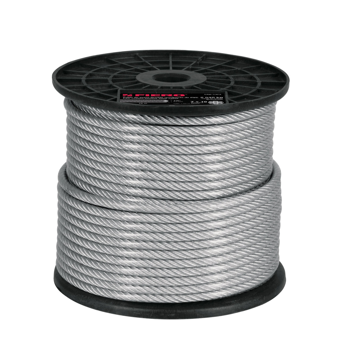 Metro cable flexible 1/4” acero 7x19 recubierto PVC, 75 m, FIERO