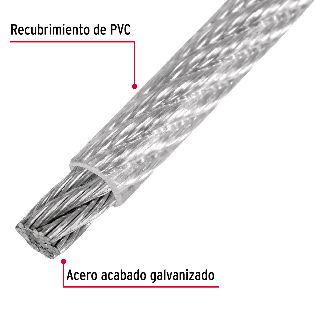 Metro cable flexible 1/4” acero 7x19 recubierto PVC, 75 m, FIERO