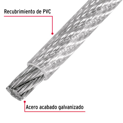 Metro cable flexible 1/4” acero 7x19 recubierto PVC, 75 m, FIERO