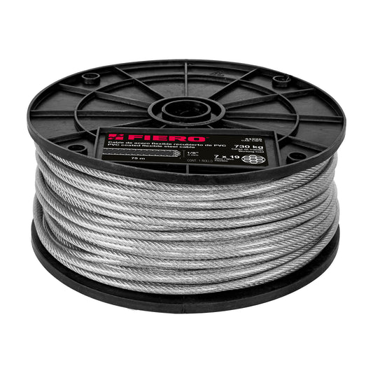 Metro cable flexible 1/8” acero 7x19 recubierto PVC, 75 m, FIERO
