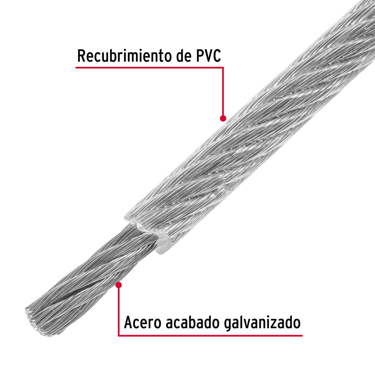 Metro cable flexible 1/8” acero 7x19 recubierto PVC, 75 m, FIERO