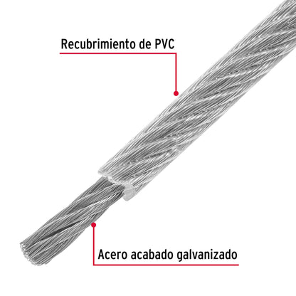 Metro cable flexible 1/8” acero 7x19 recubierto PVC, 75 m, FIERO