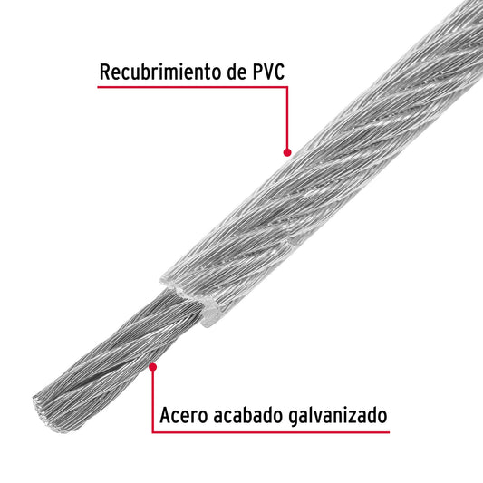 Metro cable flexible 1/8” acero 7x19 recubierto PVC, 75 m, FIERO