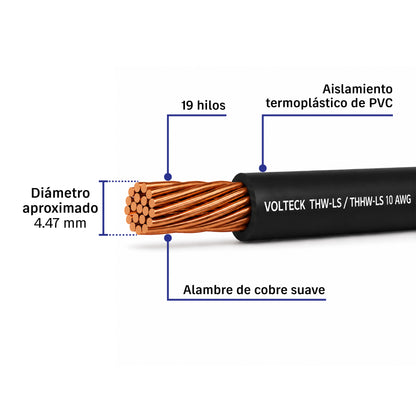 Caja con 100 m de cable THHW-LS 10 AWG negro, Volteck